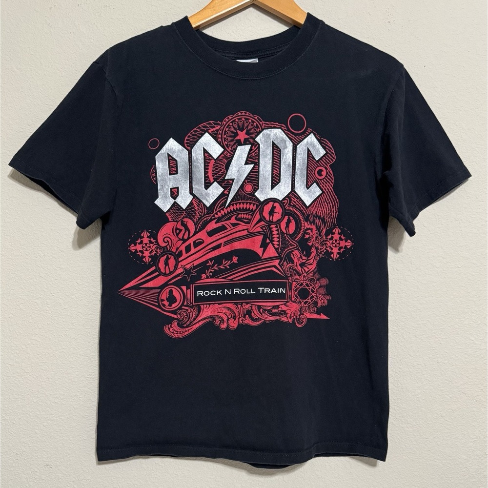 Vintage AC/DC Rock N Roll Train‎ Black Ice 08/09 Tour Band T-Shirt Medium Anvil